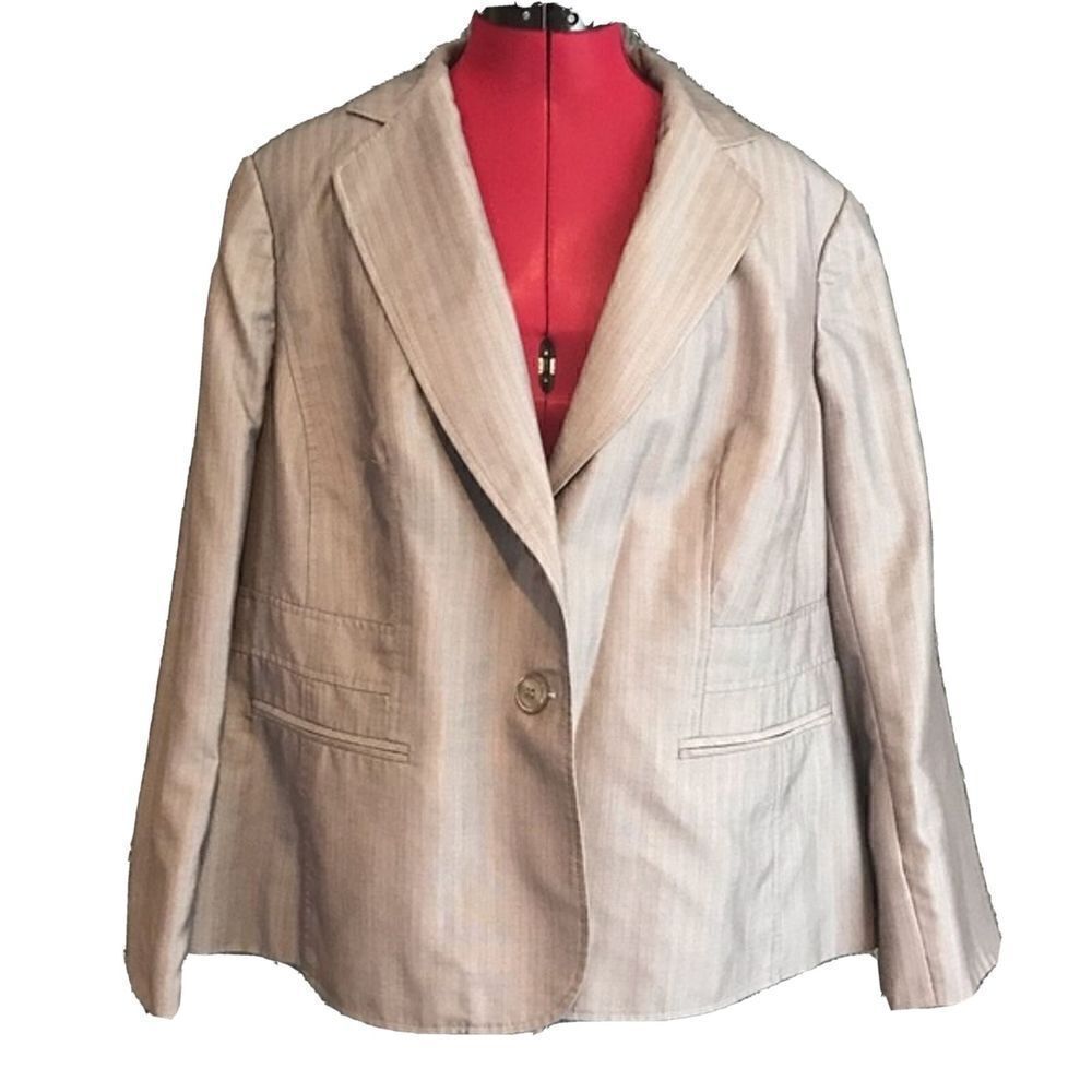 Jones New York Blazer Women’s Plus Size 16W Grey Pinstripe Long Sleeve Button